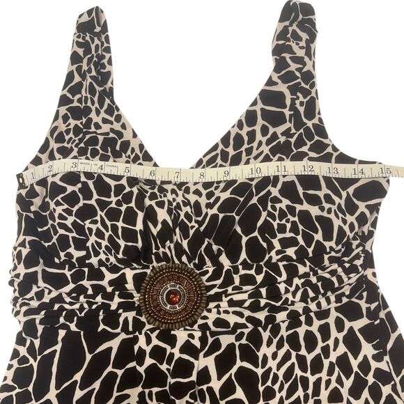 Y2K En Focus Giraffe Print Midi Dress S Pullover Boho Beaded Fall Statement - Picture 4 of 10